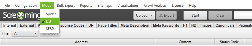 SEO Spider List Mode