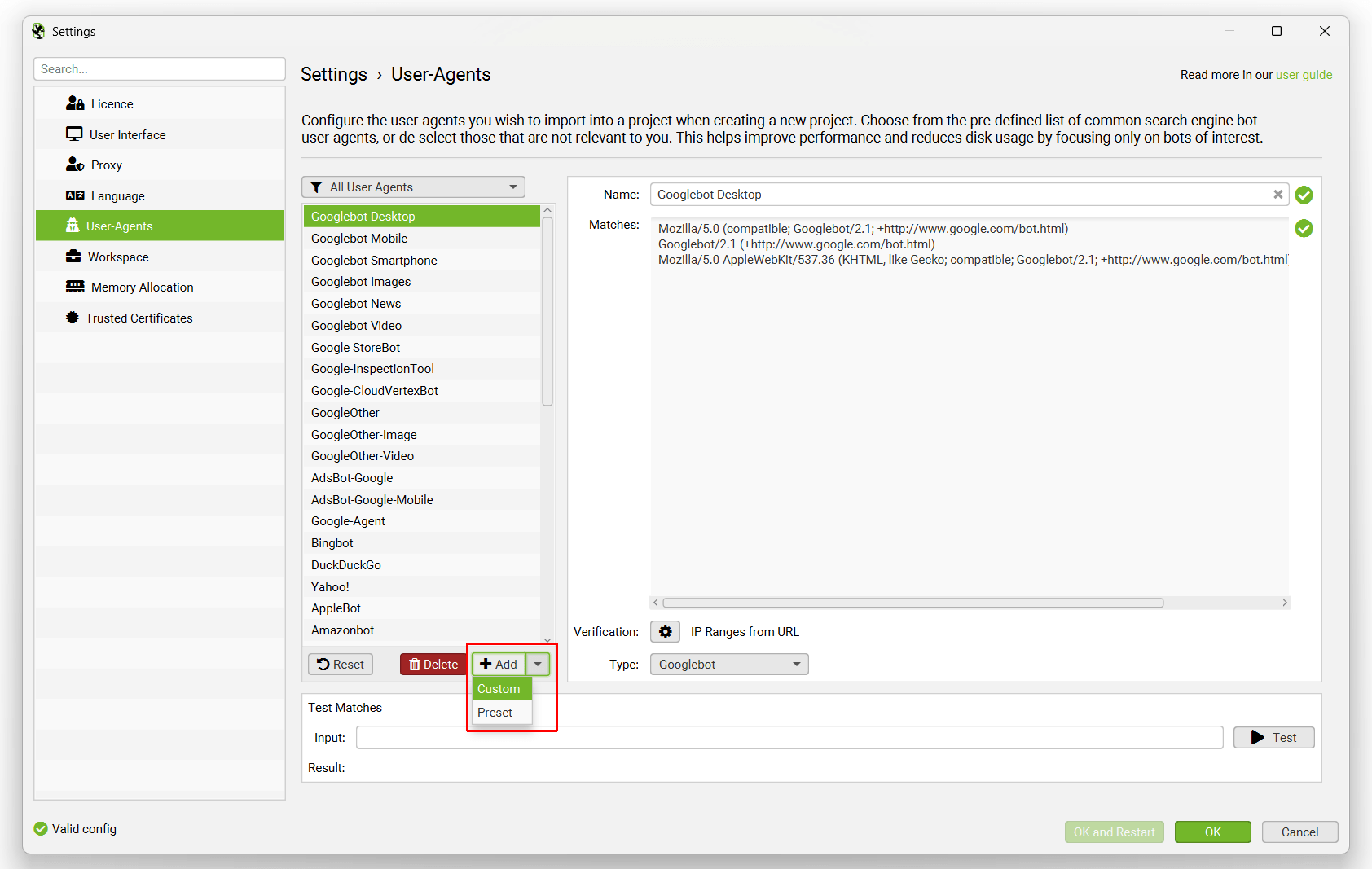 Configure custom user-agents