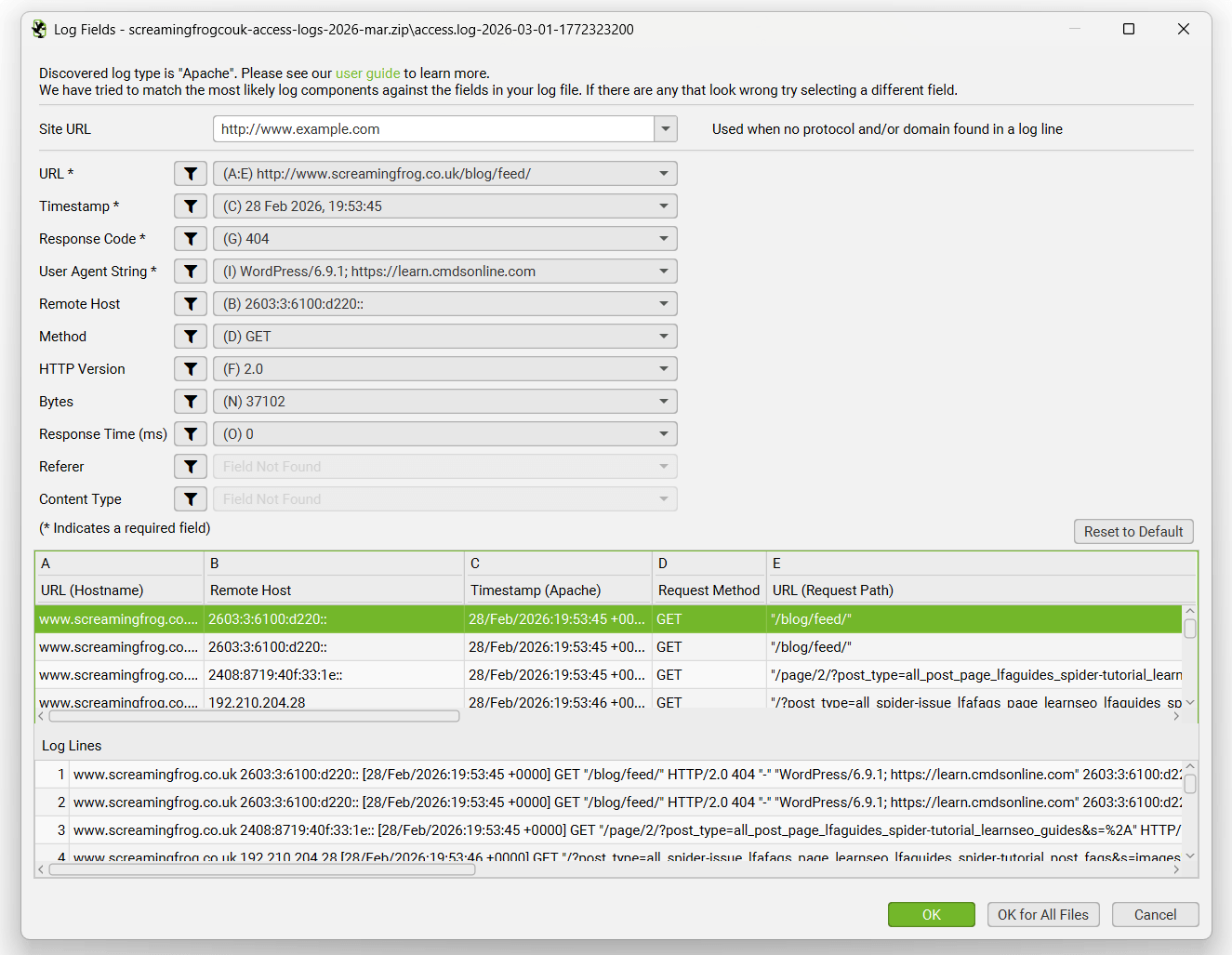 Custom log file formats