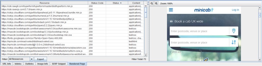 JavaScript rendered crawled page screen shot