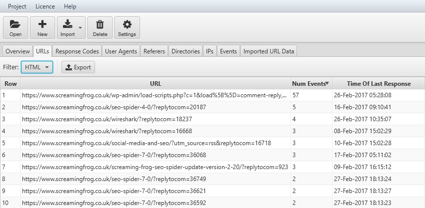 Example of ScreamingFrog export html files feature.