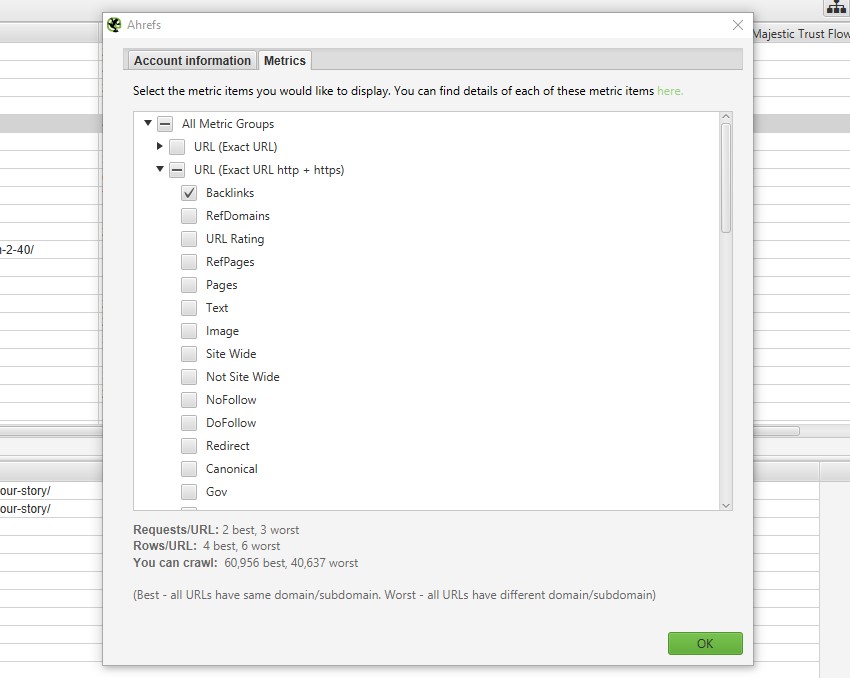 Ahrefs Link Metrics Config