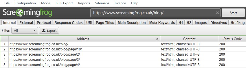 Screaming Frog blog crawling subfolder