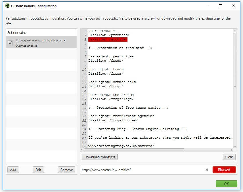 rækkevidde deres grad Robots.txt Testing Tool - Screaming Frog