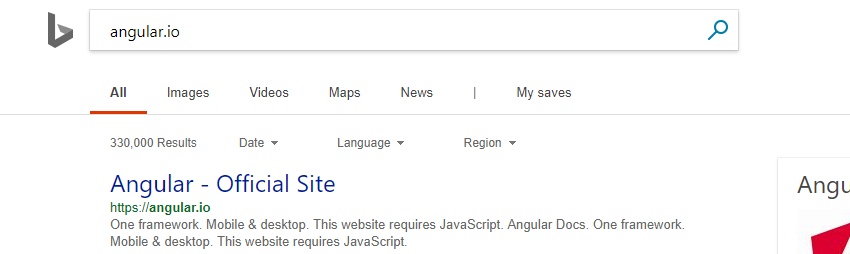 Angular.io In Bing