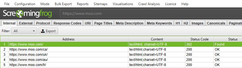 Crawl the site to audit hreflang