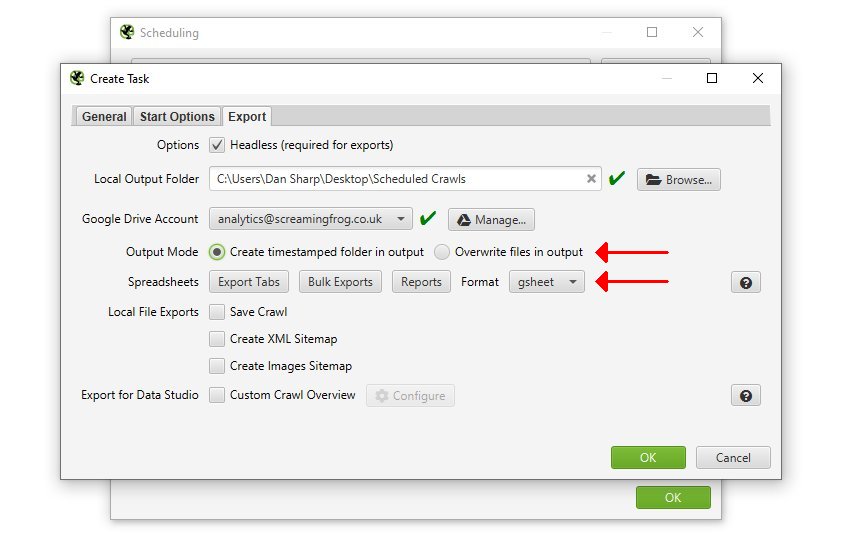 Scheduling and exporting to Google Sheets