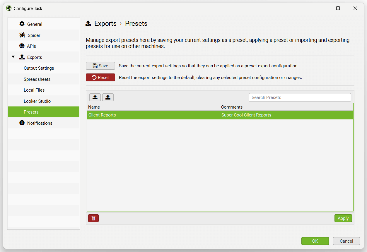 Scheduling Presets