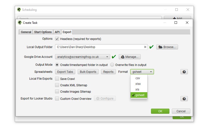 Scheduling export tab