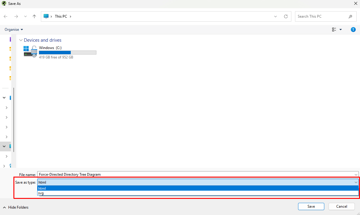 Sharing visualisations, save as HTML or SVG