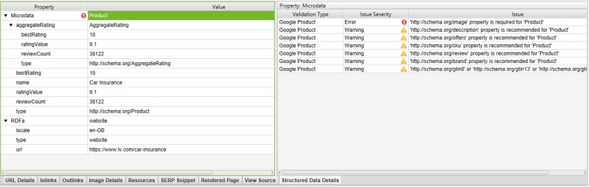 Structured Data Details tab