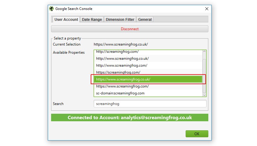screaming frog seo spider authentication