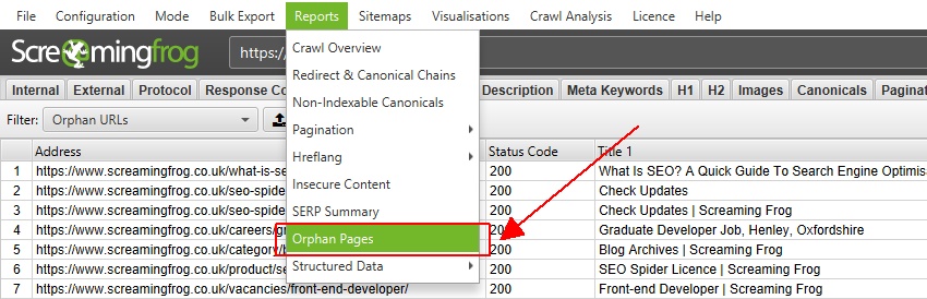 Orphan Pages report