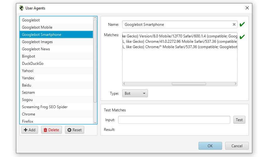 Regex configurable user-agents