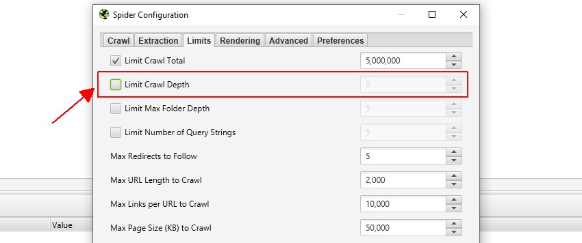 Limit Crawl Depth Disabled In List Mode