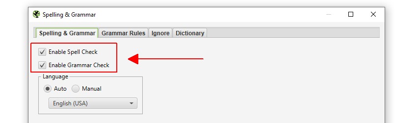 Enable Spelling & Grammar Checks