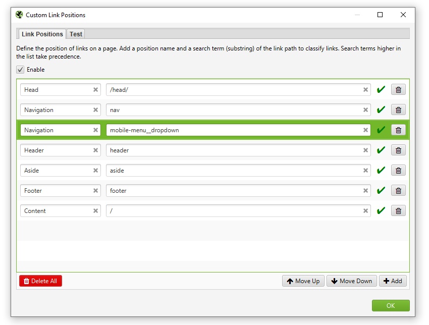 Custom Link Positions