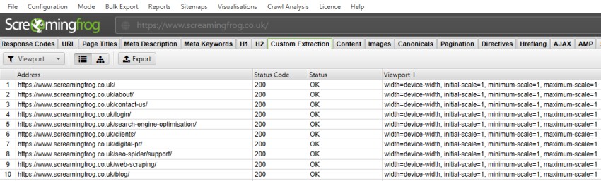 Meta Viewport tag extracted