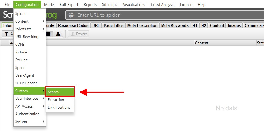 Custom Search in Screaming Frog