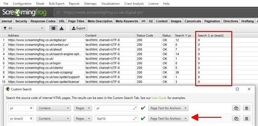 Exact word search using regex