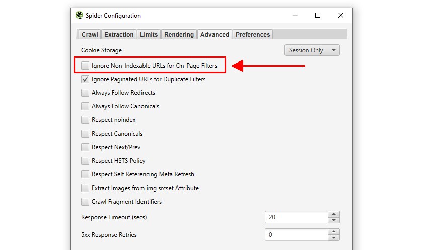 Ignore Non-Indexable URLs for On-Page Filters