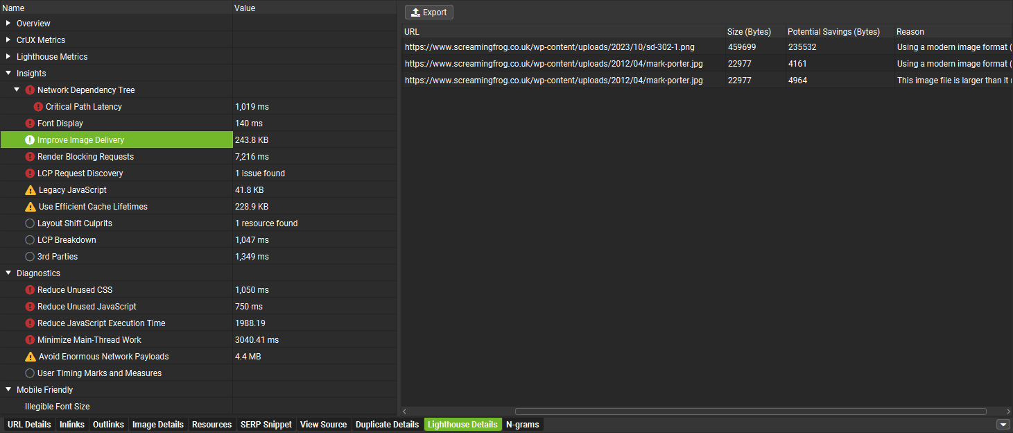Lighthouse Details Tab