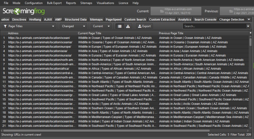 Page Title Changes In Crawl Comparison