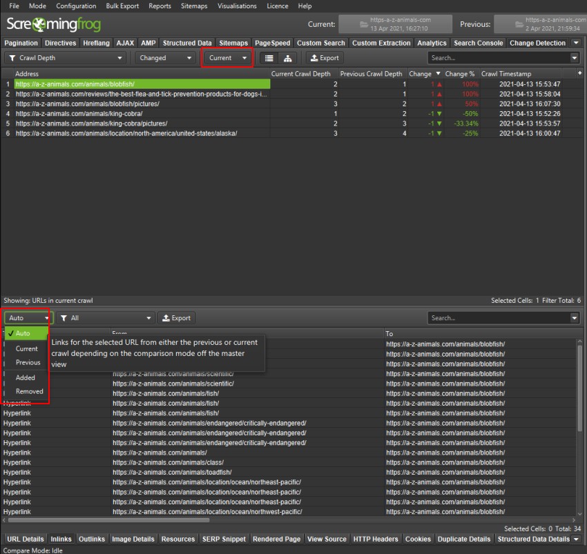 Compare Crawls Lower Window Data