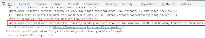 Meta Description in Rendered HTML