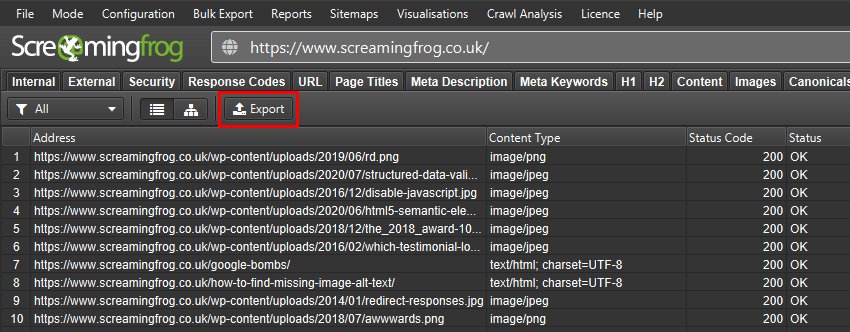 Export a list of URLs for redirecting