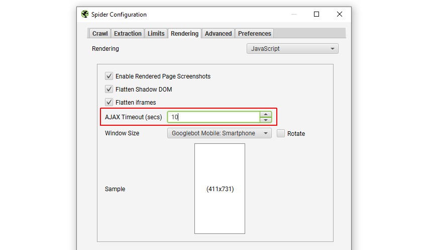 AJAX Timeout config