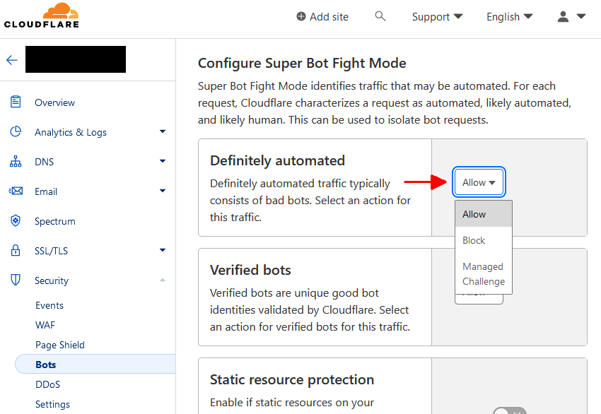 Cloudflare Super bot fight mode config