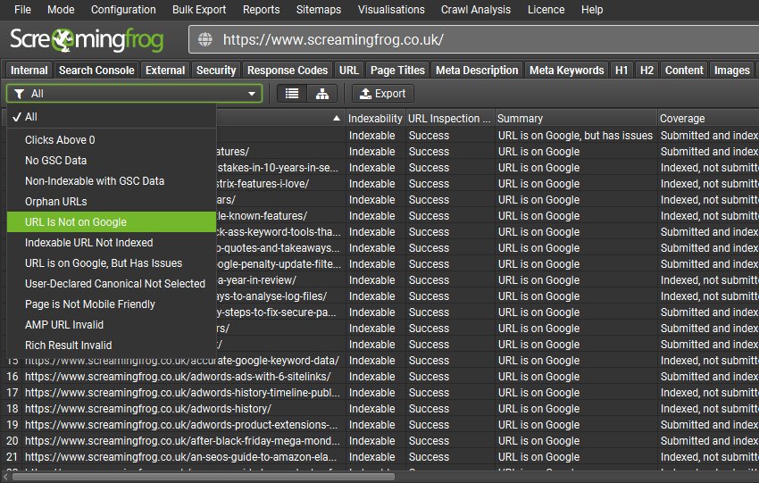 URL Inspection API Filters