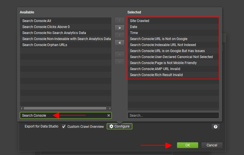 Export For Data Studio Metrics Selected