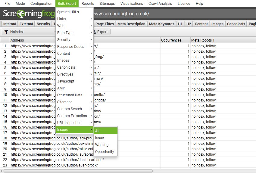 Bulk Export All Crawl Issues