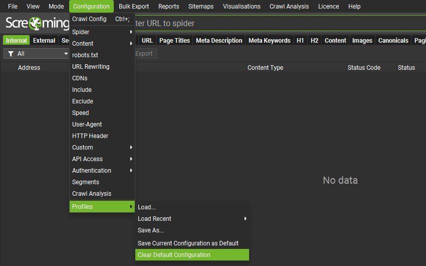 Config Profiles in Screaming Frog SEO Spider 19