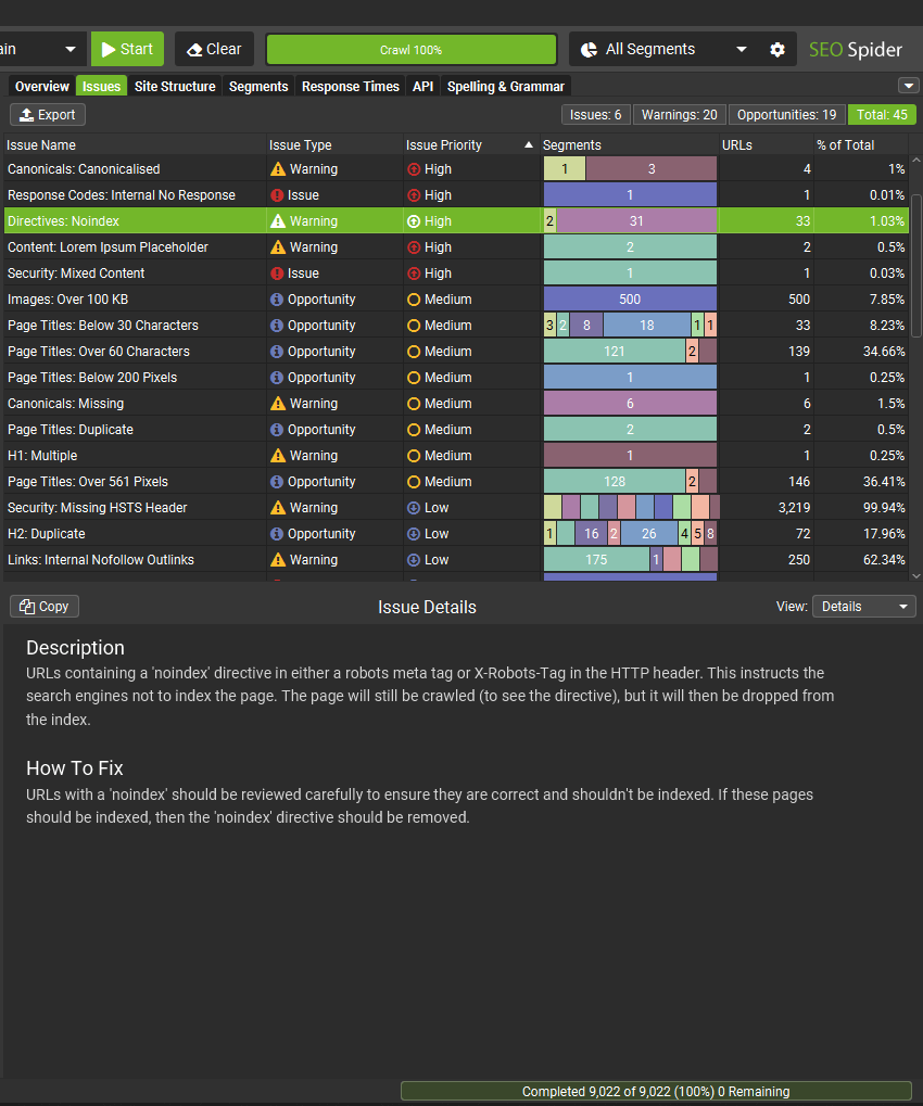 Issues Tab with segments