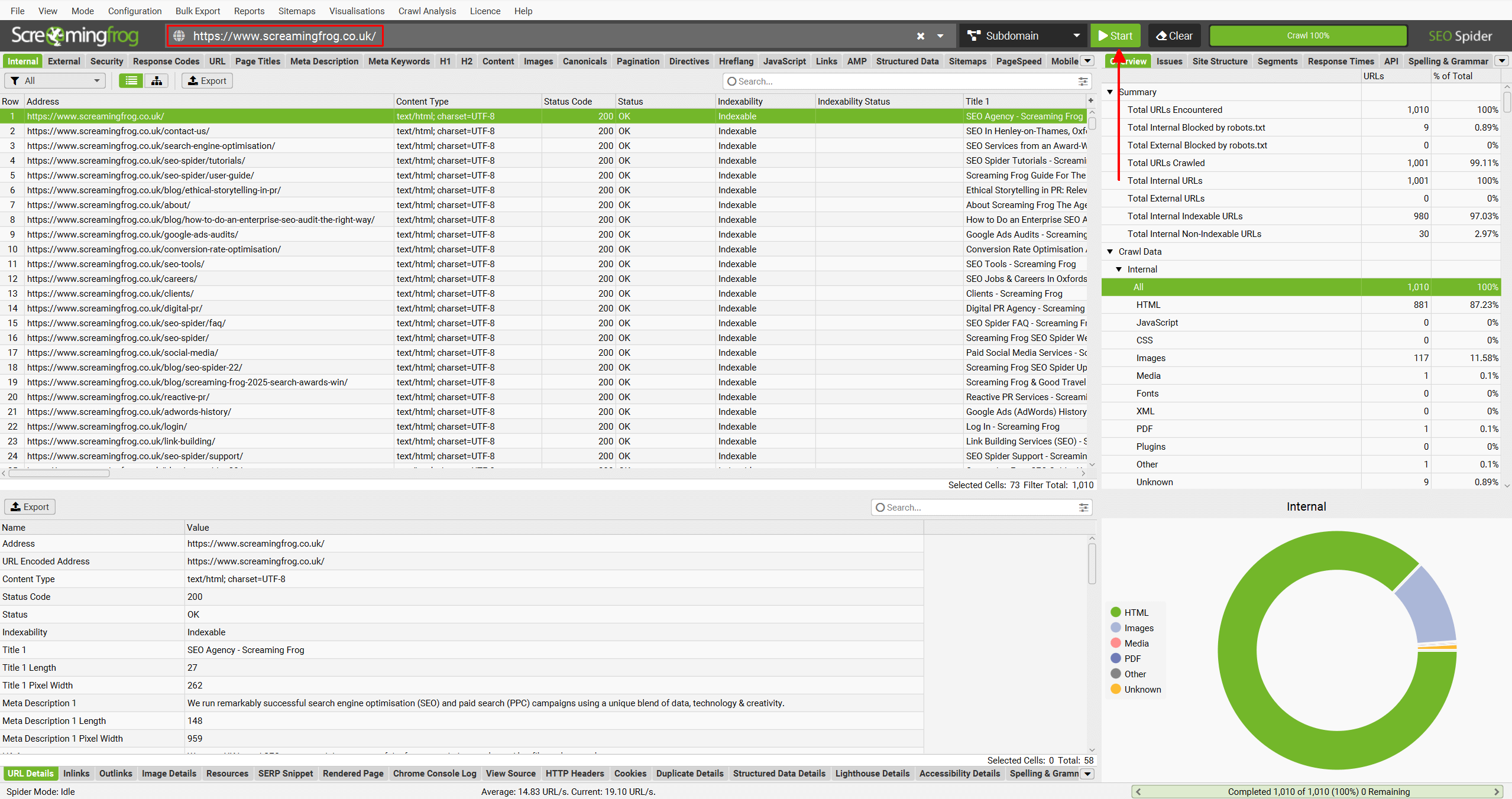Screaming Frog SEO Spider entering URL to crawl website for broken links