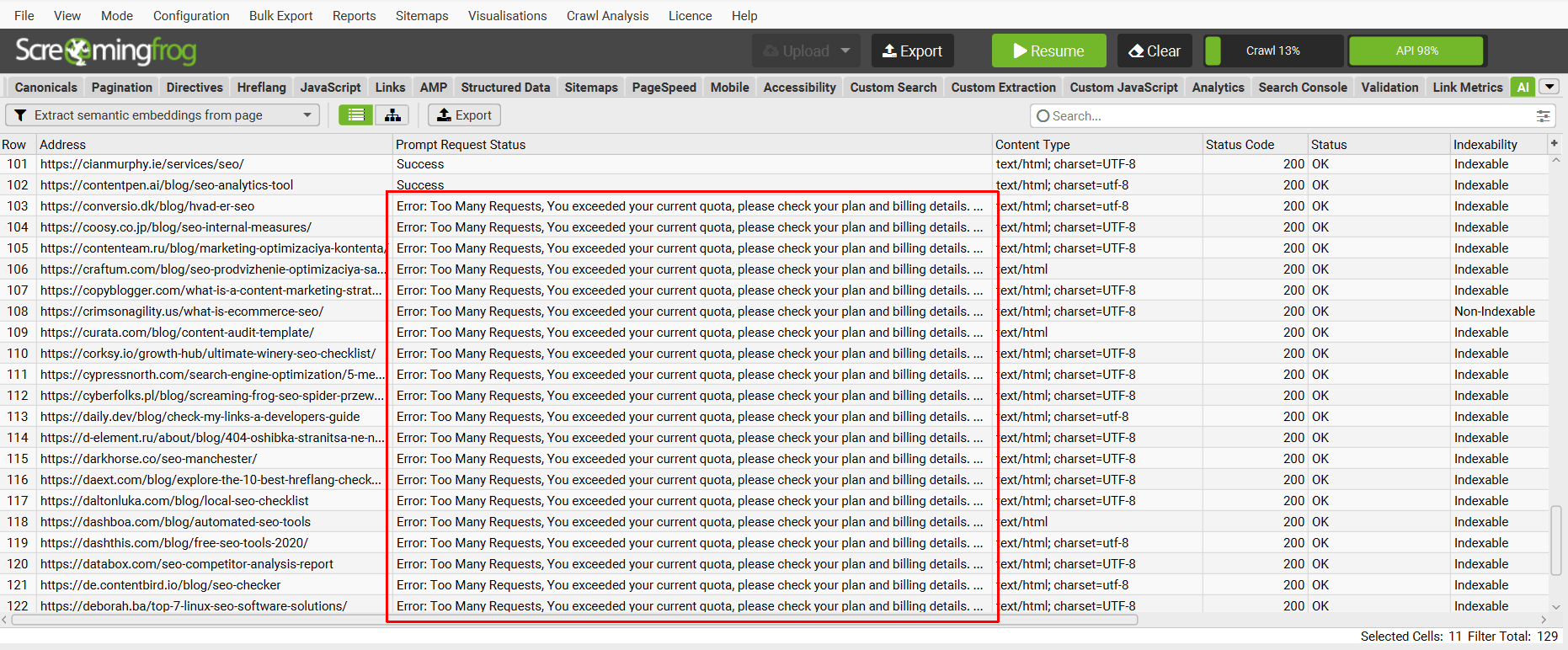 Error: Too Many Requests, You exceeded your current quota, please check your plan and billing details. 