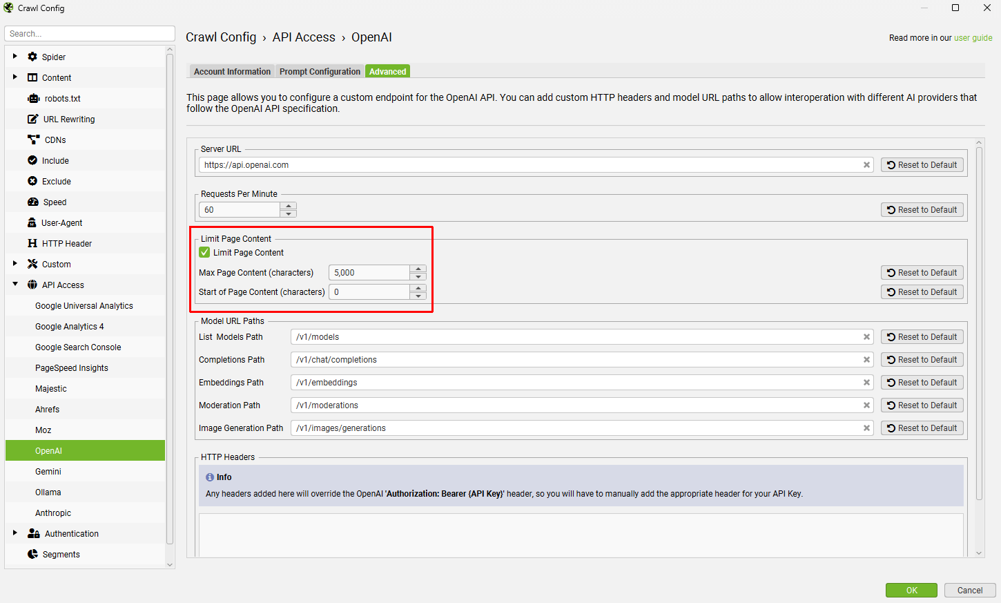 Limit Page Content Settings
