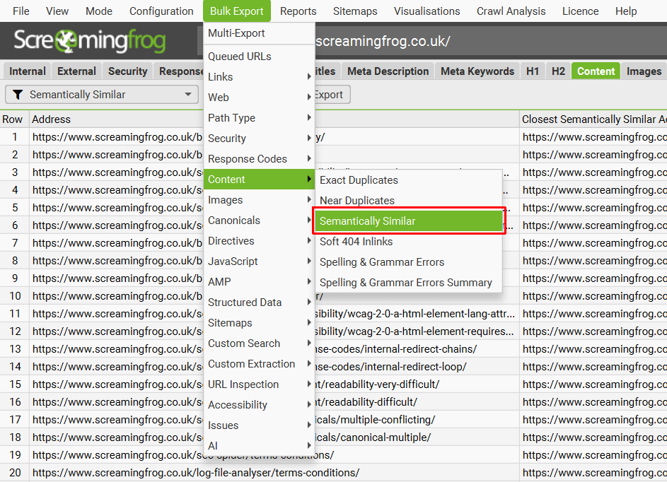 Bulk Export Semantically Similar