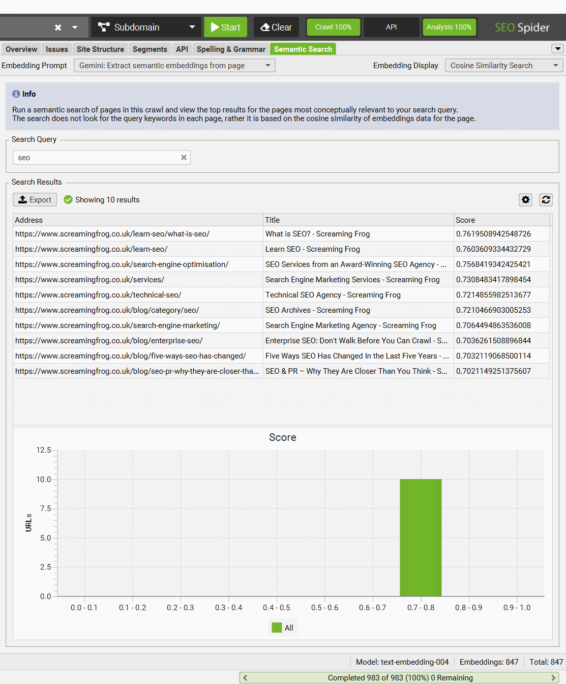 Semantic Search tab