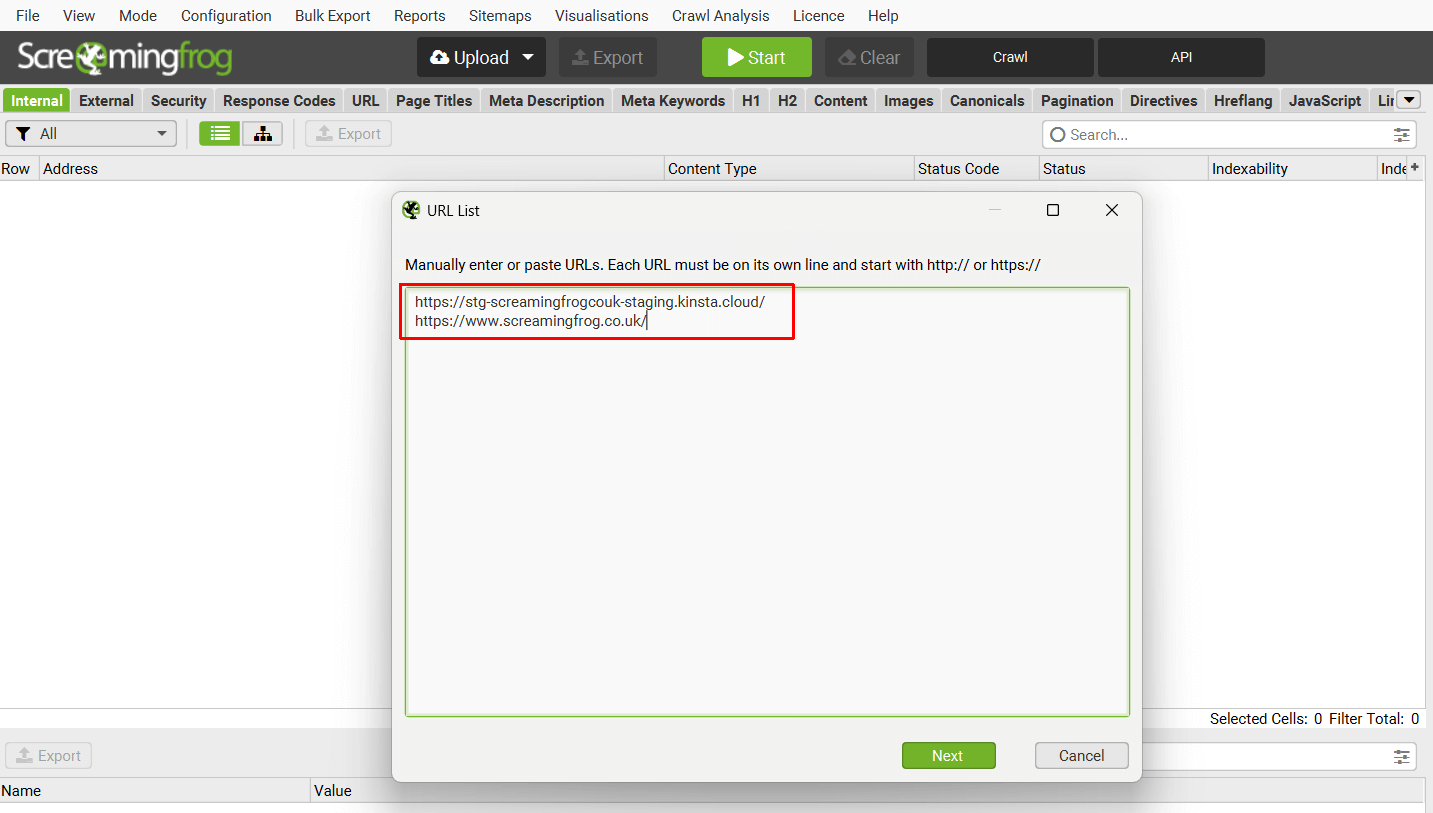 Upload URLs in list mode