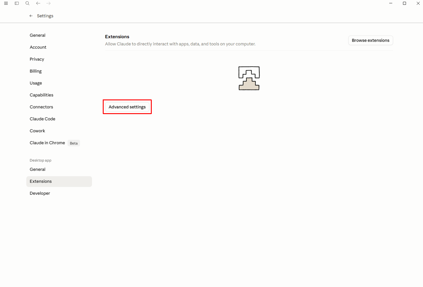 MCP Extensions Advanced Settings