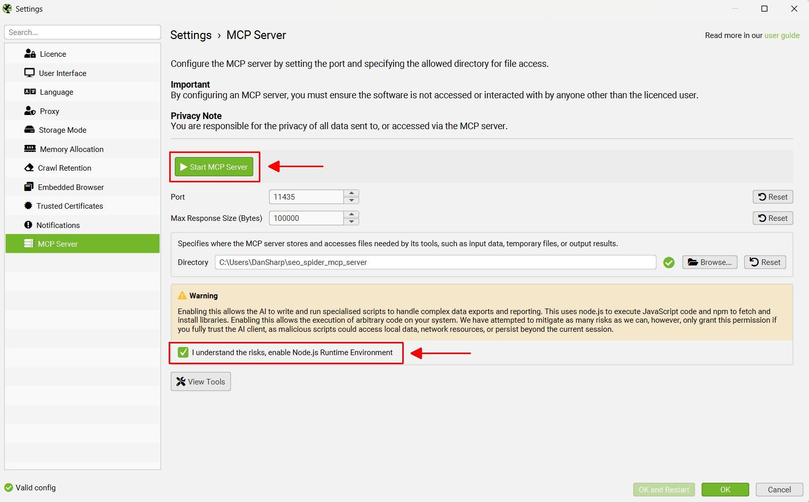 Start MCP Server and node.js