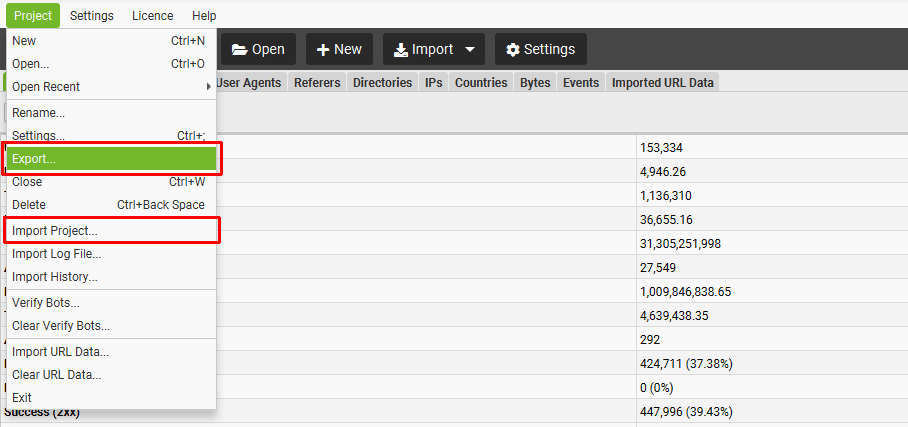Export and Import projects