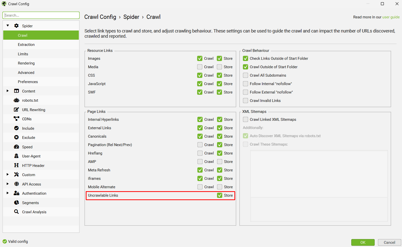 Uncrawlable Links config