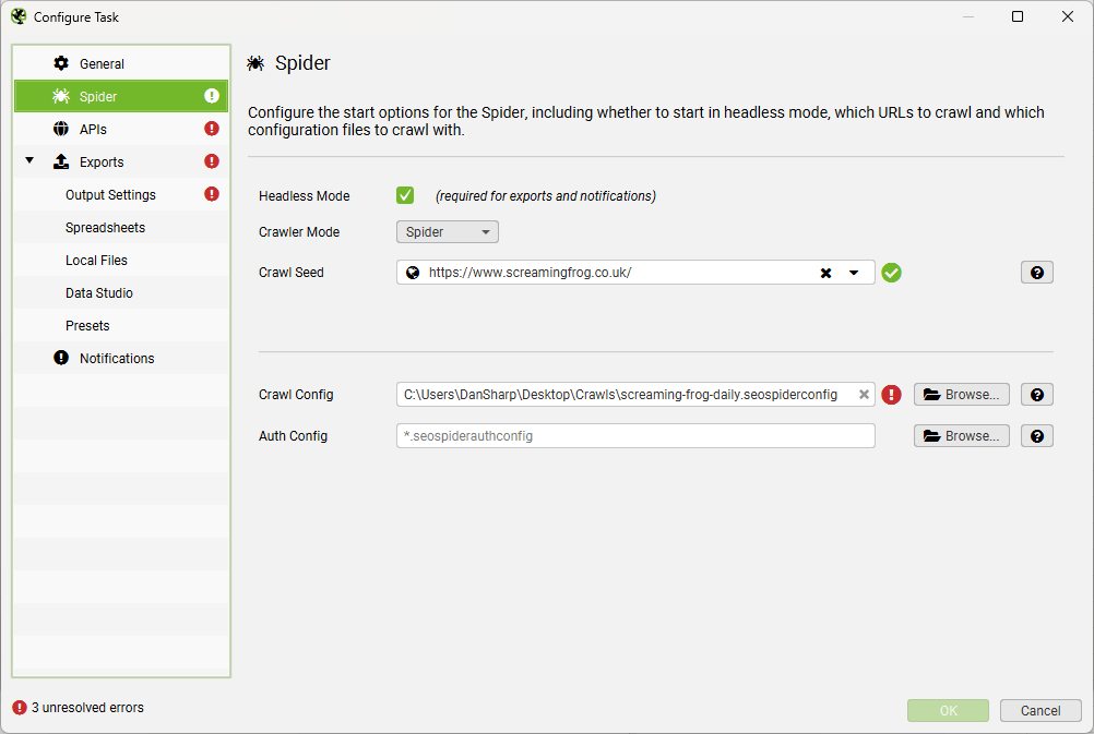 Scheduling Crawl Configuration With Import Errors
