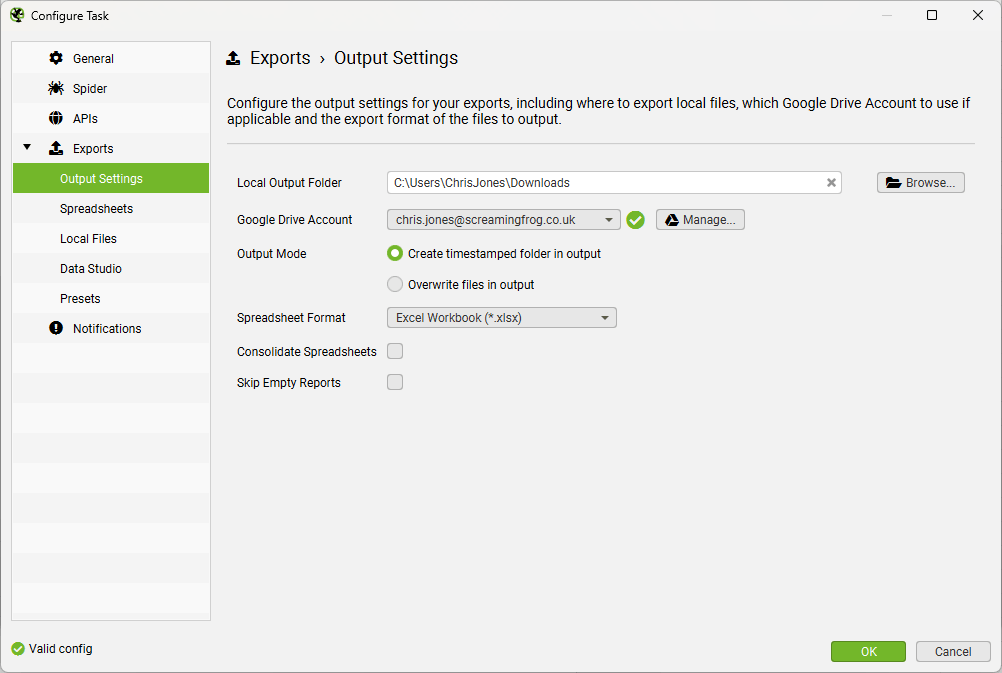 Scheduling Configuration Export Menu