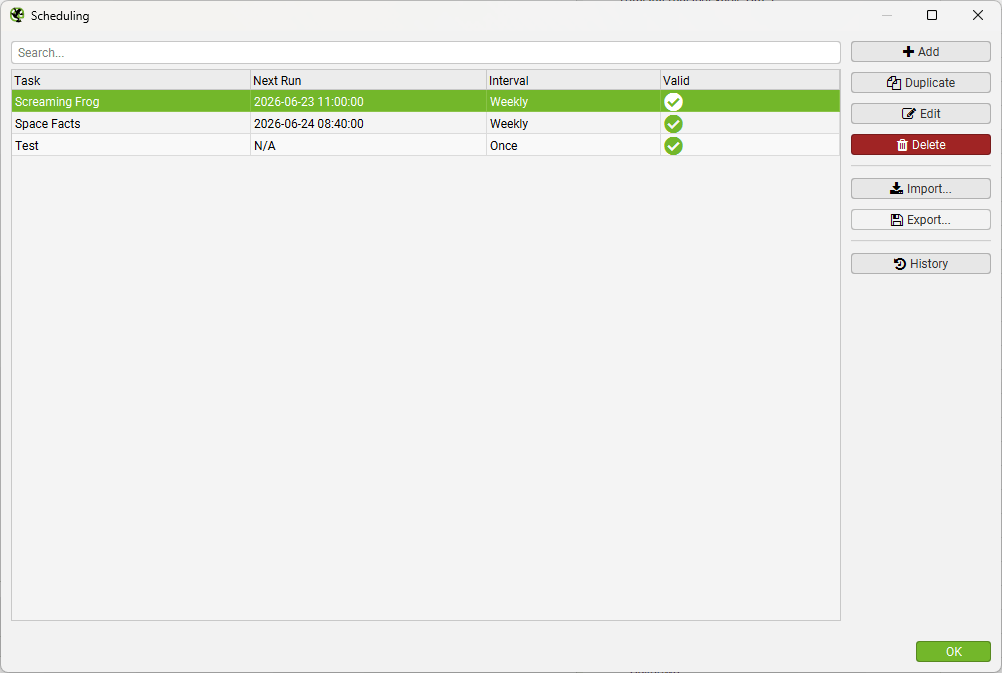 Crawl Scheduling Menu